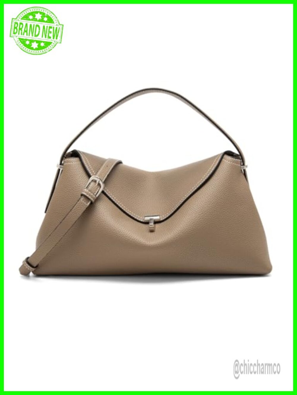 Pebbled Leather Crossbody Satchel T Lock Handbag Removable Strap
